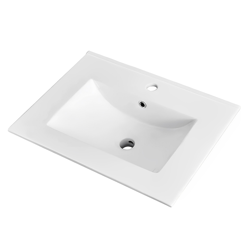 605*463*175mm Gloss White Crete Fine Ceramic Counter Top One Tap Hole Overflow,32mm Waste