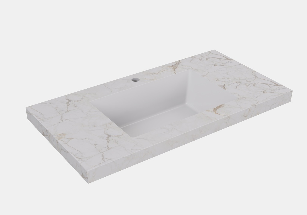 605X465X50mm Carrara Gold Sintered Stone Semless Joined With Fine Ceramic Basin Stone Single Bowl