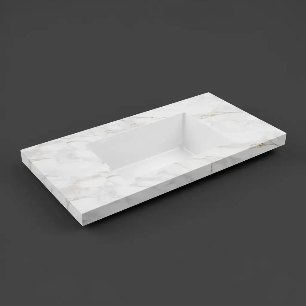 [56431] 605X465X50mm Carrara Gold Sintered Stone Semless Joined With Fine Ceramic Basin Stone Single Bowl No Tap Hole