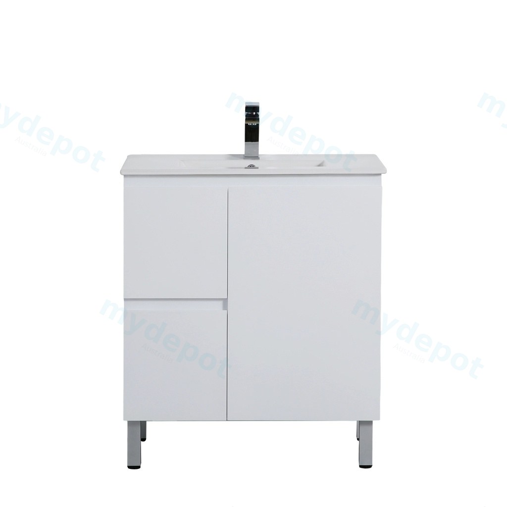 [56843] 740*355*860mm Ensuite Gloss White Alpha Ensuite Free Standing PVC Vanity,Left Hand Drawers