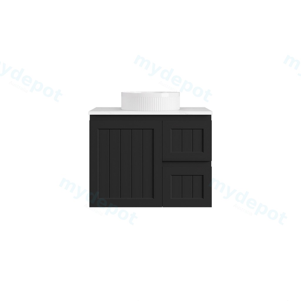 [56738] 740*360*560mm Matte Black Archill Federation Wall Hung Ensuite PVC Cabinet Right Hand Drawer