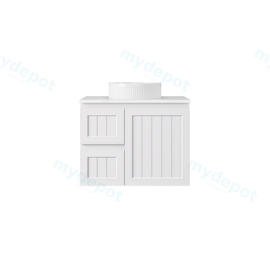 [56732] 740*360*560mm Matte White Archill Federation Wall Hung Ensuite PVC Cabinet Left Hand Drawer