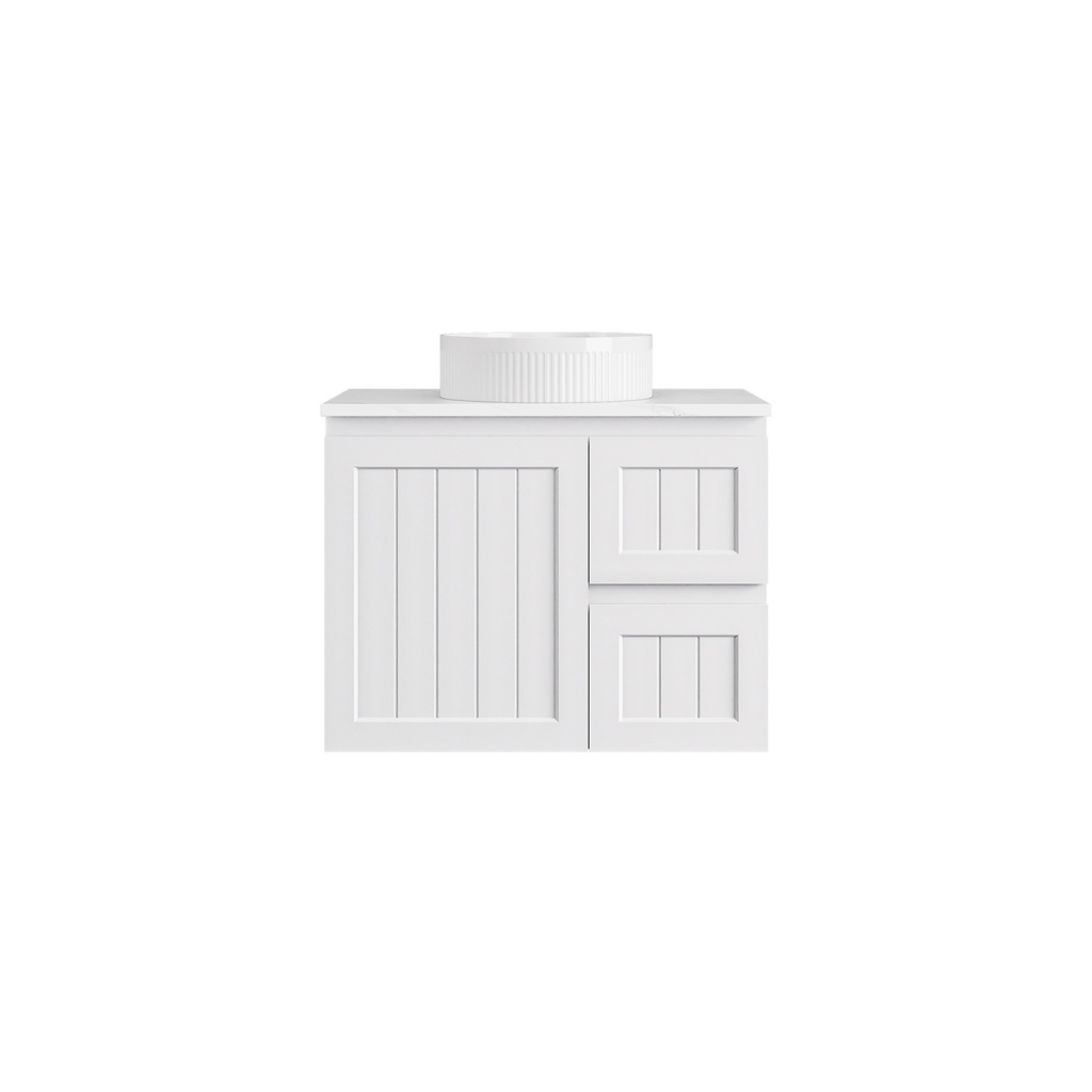 740*360*560mm Matte White Archill Federation Wall Hung Ensuite PVC Cabinet Right Hand Drawer