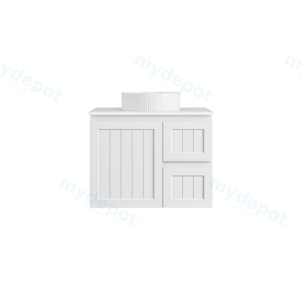 [56743] 740*455*560mm Matte White Archill Federation Wall Hung Ensuite PVC Cabinet Right Hand Drawer