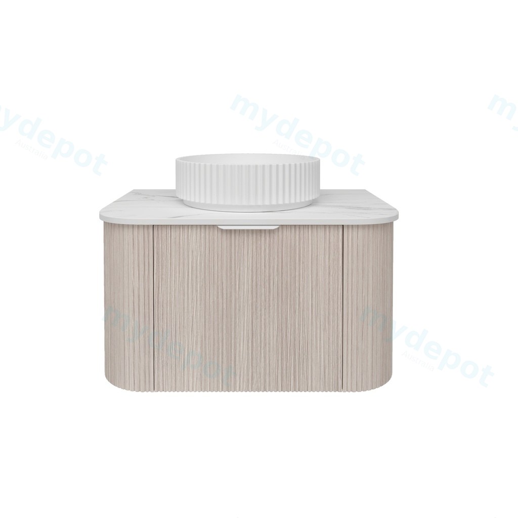 [56506] 740*493*400mm Costal Oak Agena Fluted Wood Grain Wall Hung Vanities Soft Closing Drawer Pull Out With Handle
