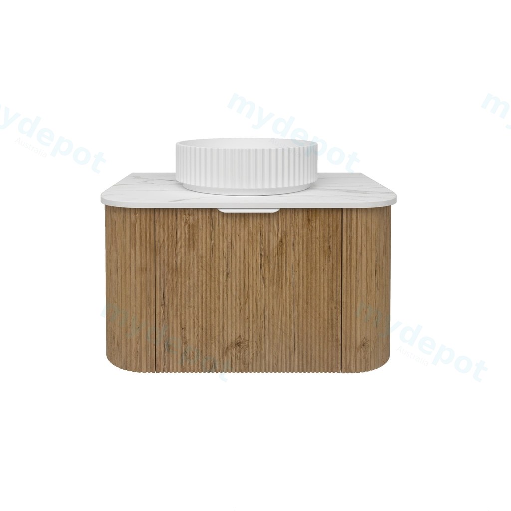 [56512] 740*493*400mm Prime Oak Agena Fluted Wood Grain Wall Hung Vanities Soft Closing Drawer Pull Out With Handle