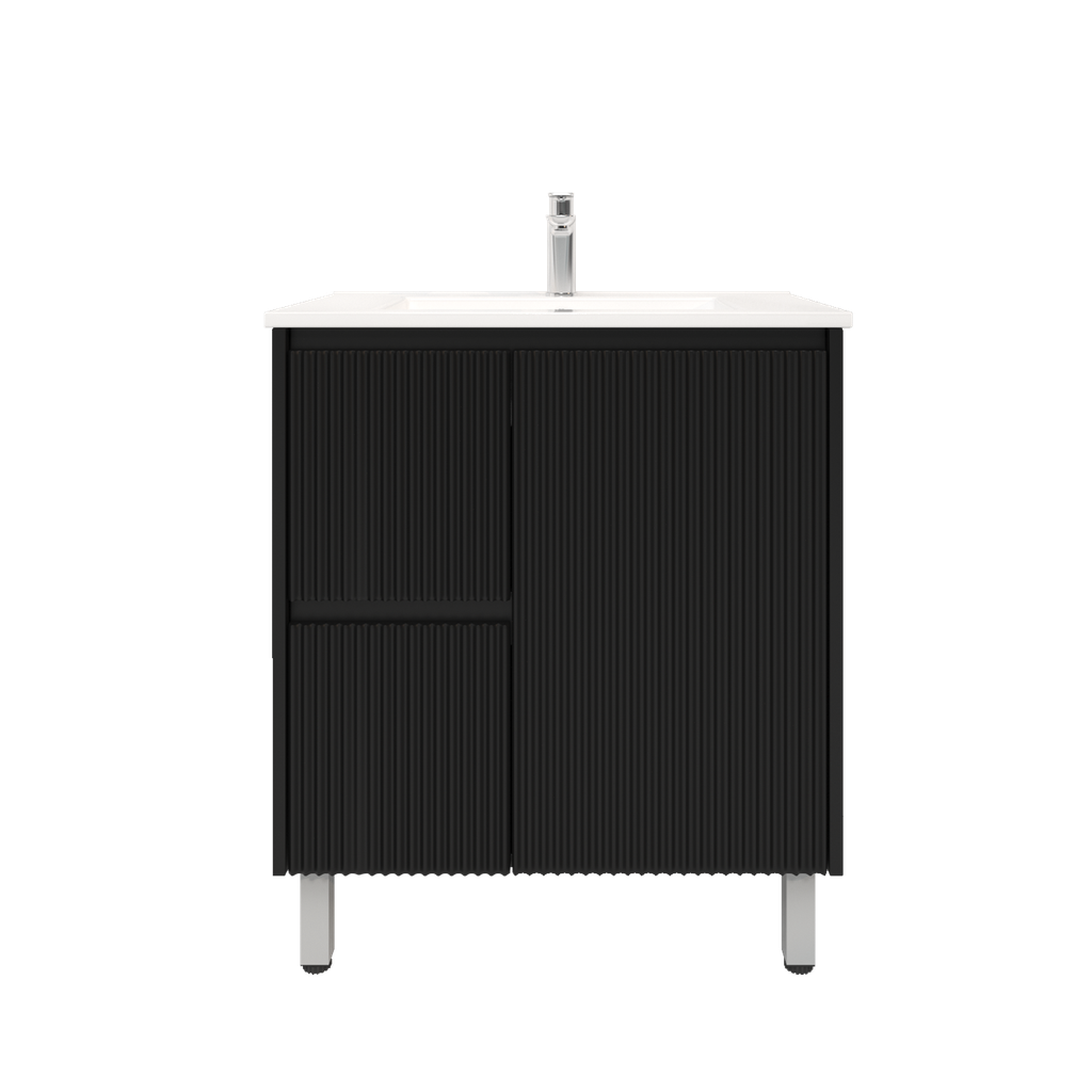 [92092/PVCKB74LL-MB] 740Lx455Dx860Hmm Brio Matte Black 2PAC Coating PVC 2L/DW 1R/DR Freestanding Bathroom Vanity