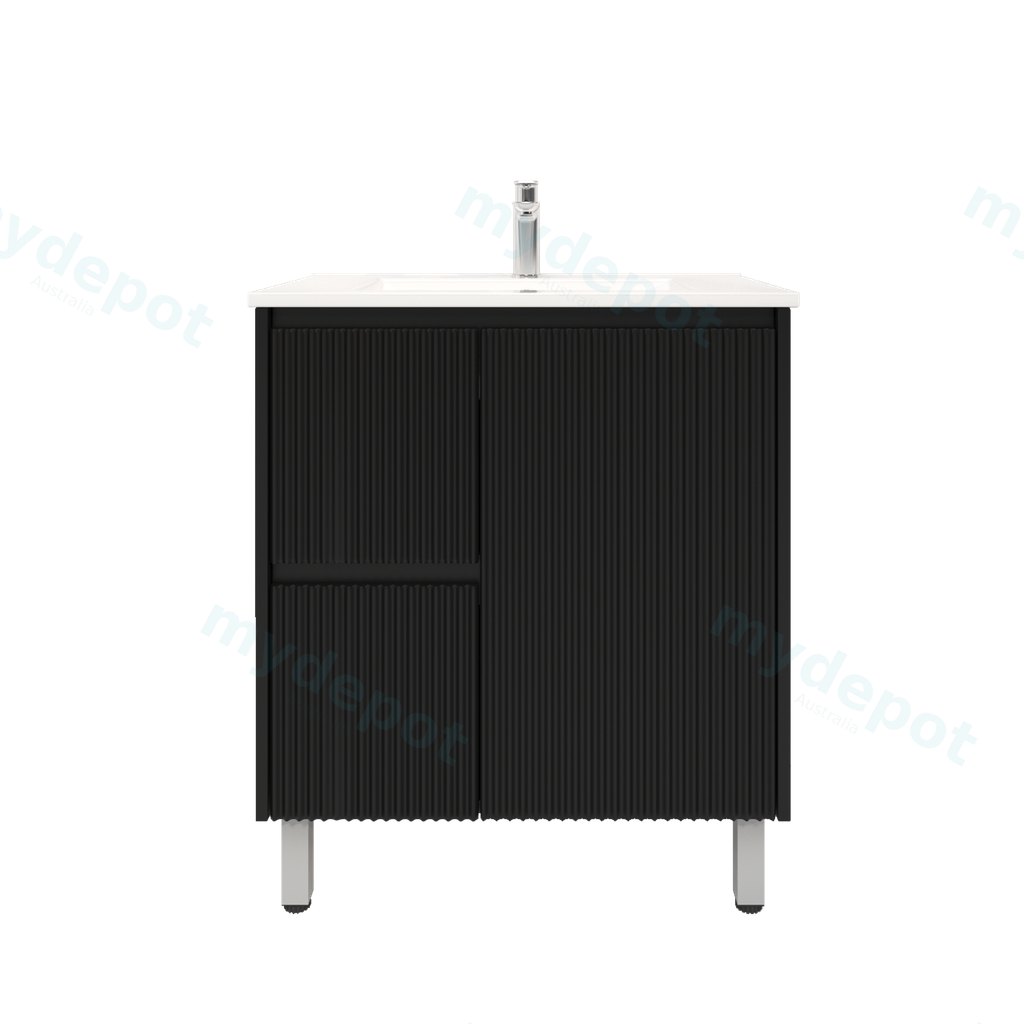 [92092/PVCKB74LL-MB] 750mm Brio Freestanding Bathroom Vanity Cabinet Only PVC Left Drawer Fluted Matte Black