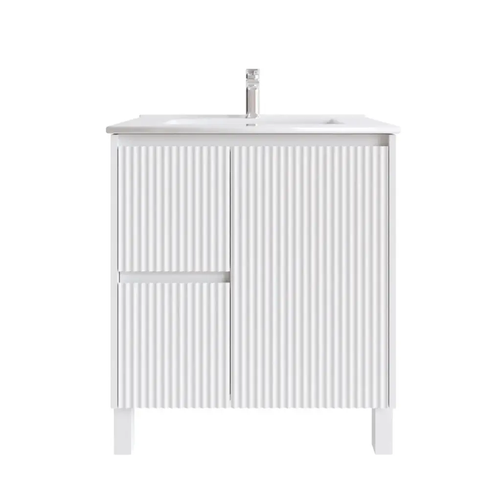 740Lx455Dx860Hmm Brio Matte White 2PAC Coating PVC 2L/DW 1R/DR Freestanding Bathroom Vanity