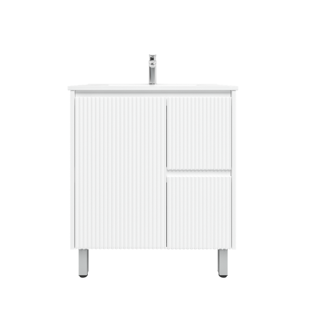[92086/PVCKB74LR-MW] 740Lx455Dx860Hmm Brio Matte White 2PAC Coating PVC 2R/DW 1L/DR Freestanding Bathroom Vanity