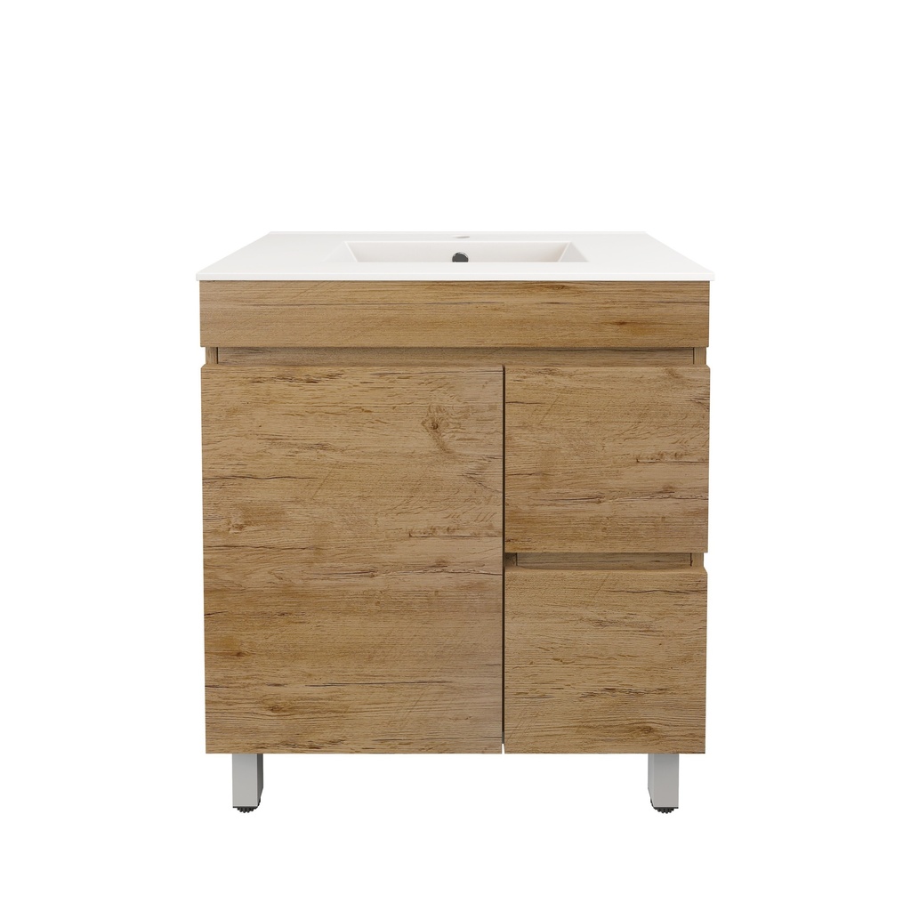 740X355X710mm Camden Modern Free Standing Cabinet Prime Oak,Soft Closing Finger Pull Door,Right Hand Drawers