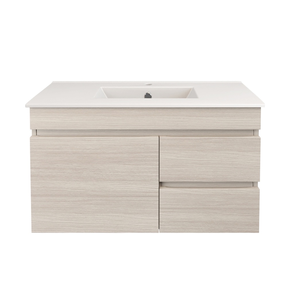 740X370X500mm Camden Modern Wall Hung Cabinet Coastal Oak,Soft Closing Finger Pull Door,Right Hand Drawers