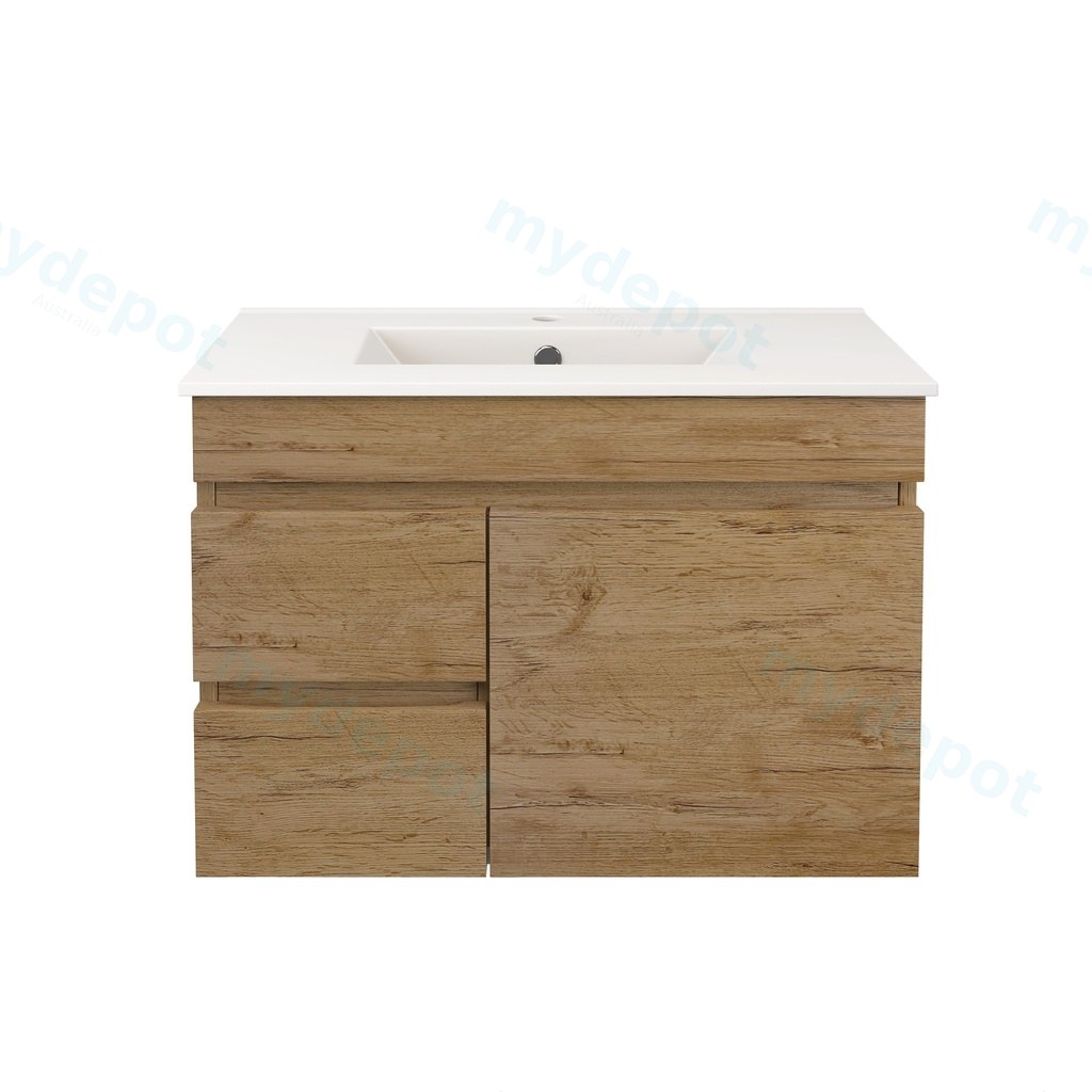 [56549] 740X370X500mm Camden Modern Wall Hung Cabinet Prime Oak,Soft Closing Finger Pull Door,Left Hand Drawers