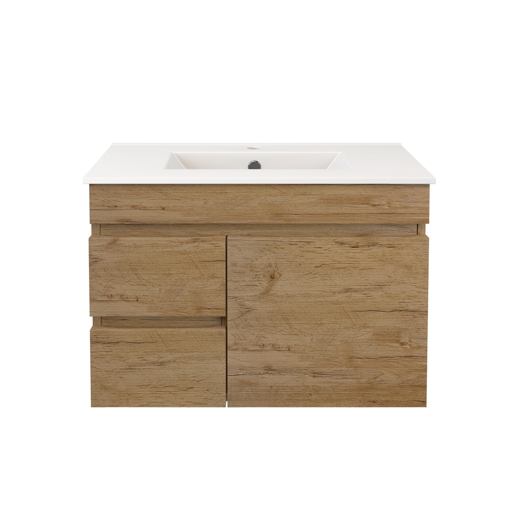 740X370X500mm Camden Modern Wall Hung Cabinet Prime Oak,Soft Closing Finger Pull Door,Left Hand Drawers