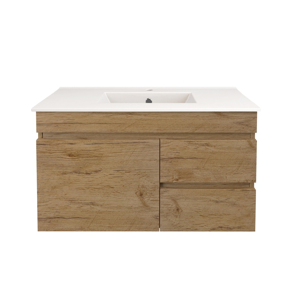 740X370X500mm Camden Modern Wall Hung Cabinet Prime Oak,Soft Closing Finger Pull Door,Right Hand Drawers