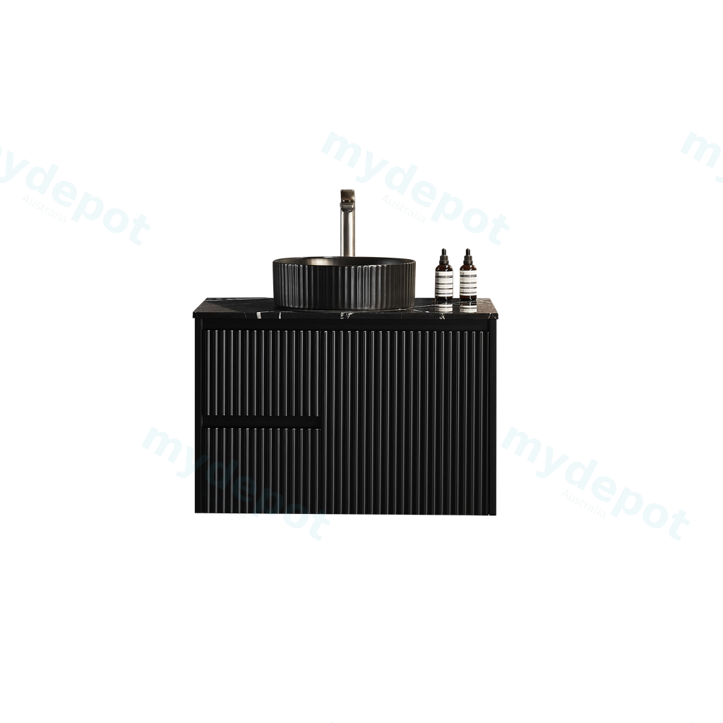[56609] 740X455X480mm Matte Black Crete Modern Fluted Wall Hung Vanity PVC Cabinet,Left Hand Drawers