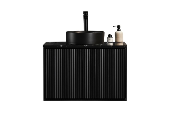 740X455X480mm Matte Black Kliff Modern Fluted Wall Hung Vanity PVC Cabinet