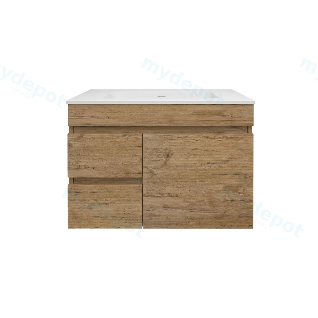 [56573] 740X455X500mm Camden Mordern Wall Hung Cabinet Prime Oak,Soft Closing Finger Pull Door,Left Hand Drawers