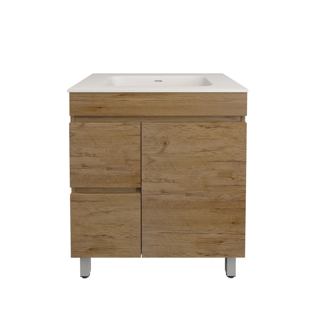740X455X710mm Camden Modern Free Standing Cabinet Prime Oak,Soft Closing Finger Pull Door,Left Hand Drawers