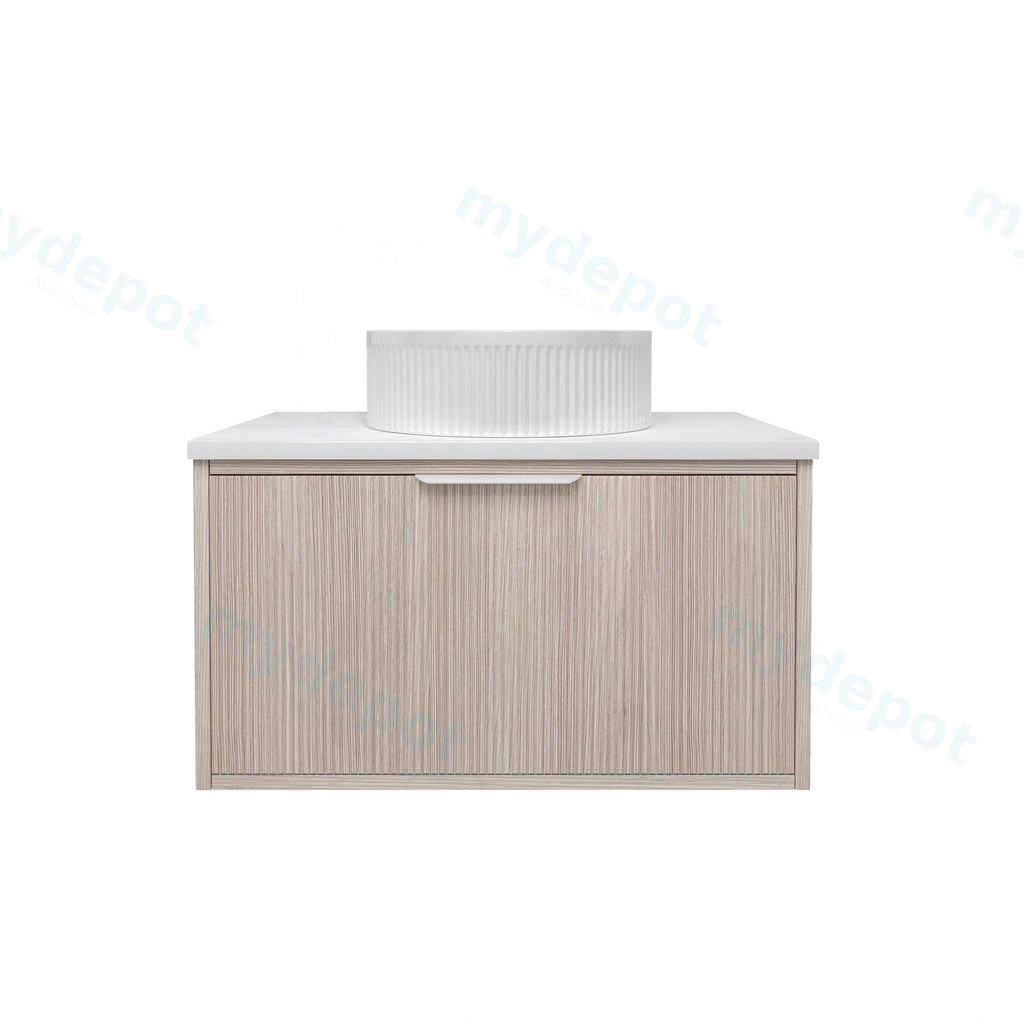 [56654] 740x455x400mm Kliff Fluted Wood Grain Vanity Coastal Oak Soft Closing Drawer Pull Out With Handle