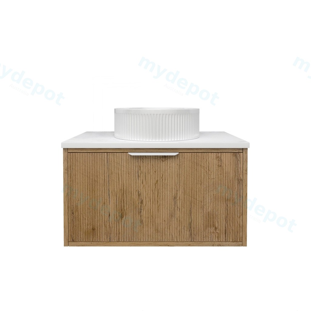 [56659] 740x455x400mm Kliff Fluted Wood Grain Vanity Prime Oak Soft Closing Drawer Pull Out With Handle