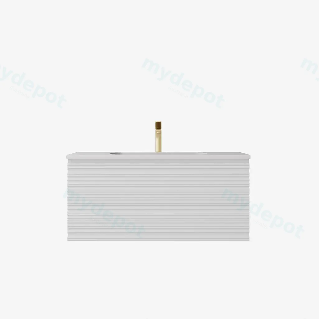 [56639] 740x455x400mm Matte White Sedona Modern Fluted Wall Hung PVC Cabinet,Left Hand Drawers