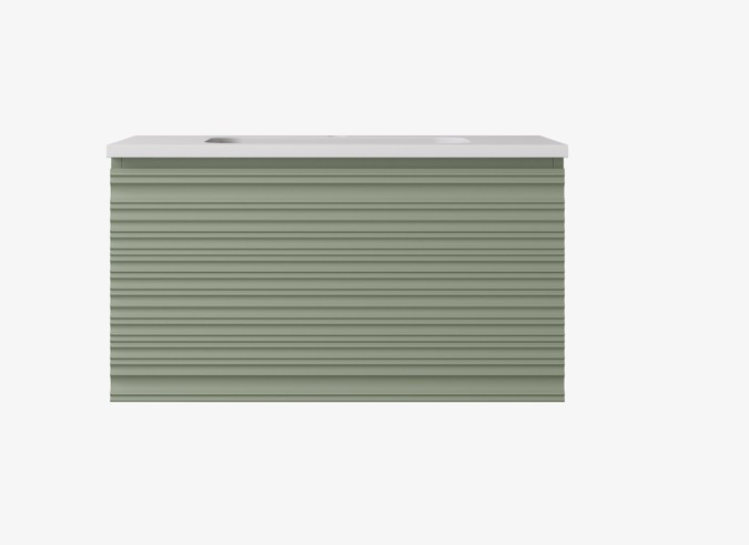 [56649] 740x455x400mm Olive Green Sedona Modern Fluted Wall Hung PVC Cabinet,Left Hand Drawers