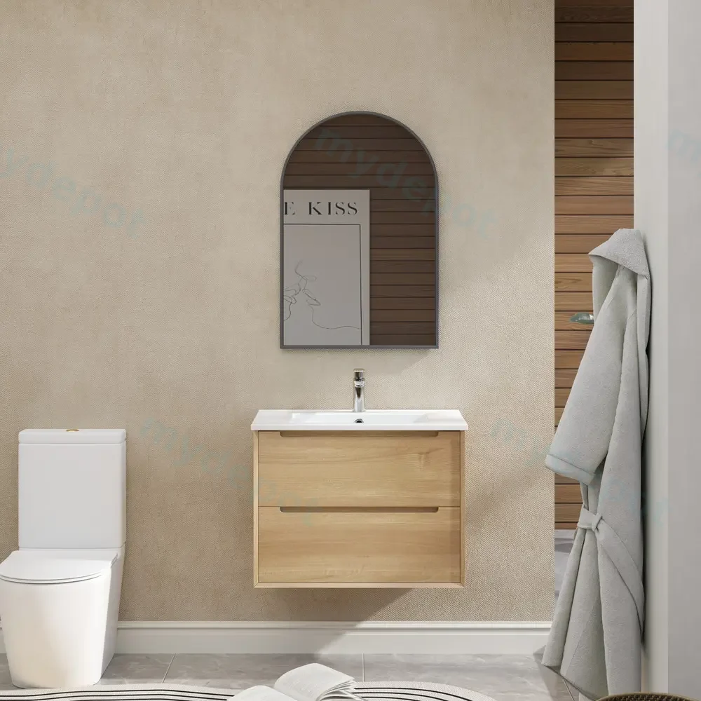 [93405/BE7546W-NO] 750mm Bell Collection Natural Oak Plywood 2 Drawers Wall Hung Bathroom Vanity Cabinet Only
