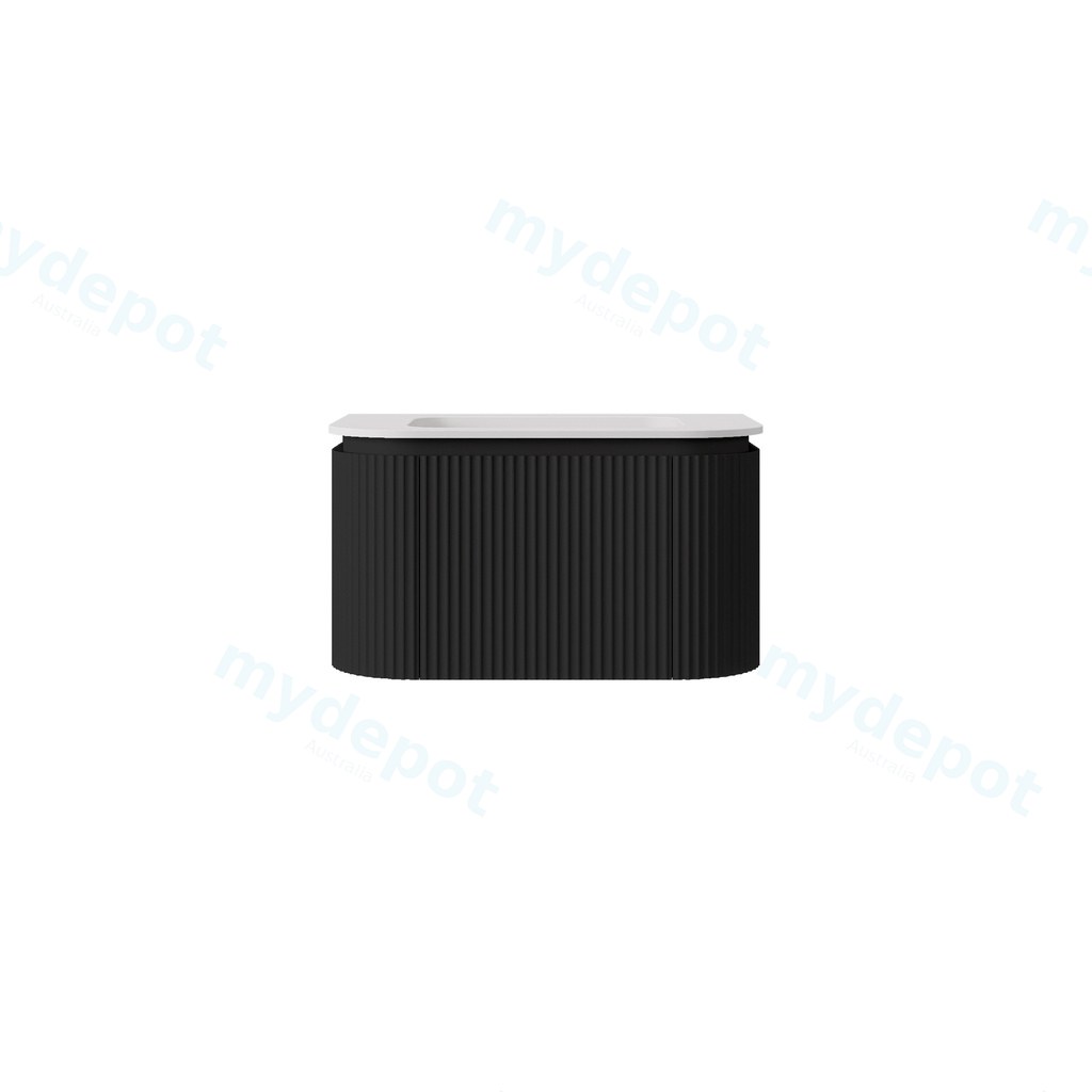[56780] 740x495x400mm Matte Black Estella Modern Wall Hung Vanity PVC Cabinet Two Middle Drawer Plus Two Side Drawers Soft Closing Drawers