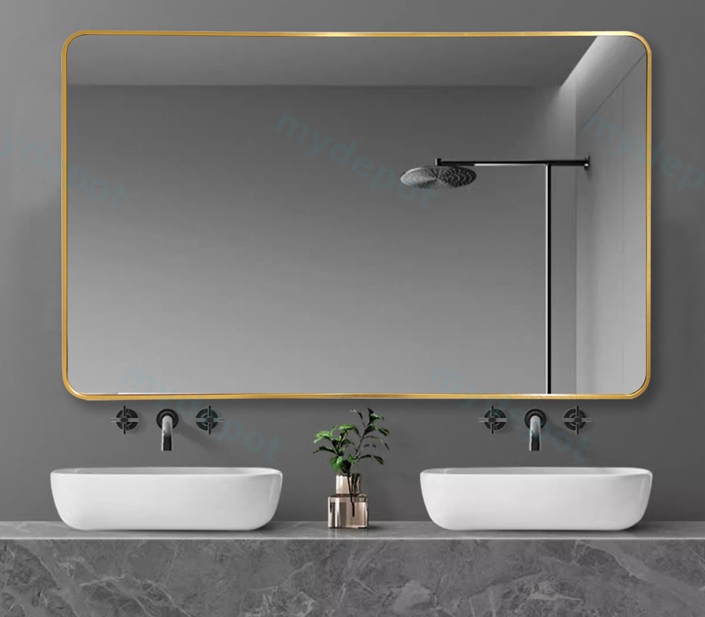 [50237] 750*1200*30mm Brushed Golden Aluminum Framed Rectangular Mirror