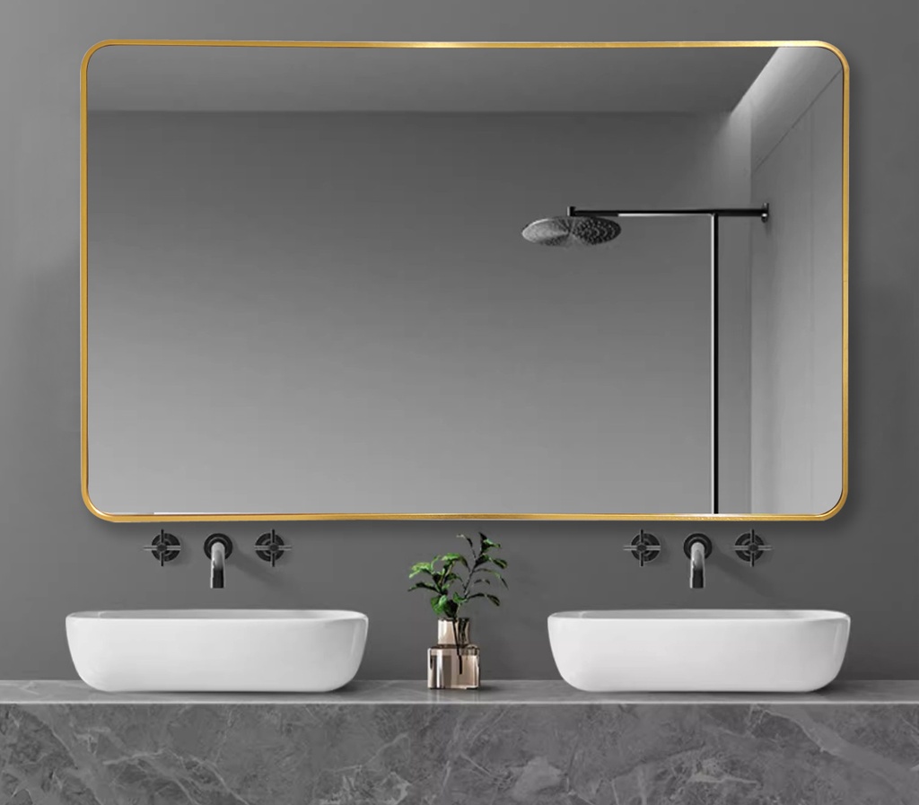 750*1200*30mm Brushed Golden Aluminum Framed Rectangular Mirror