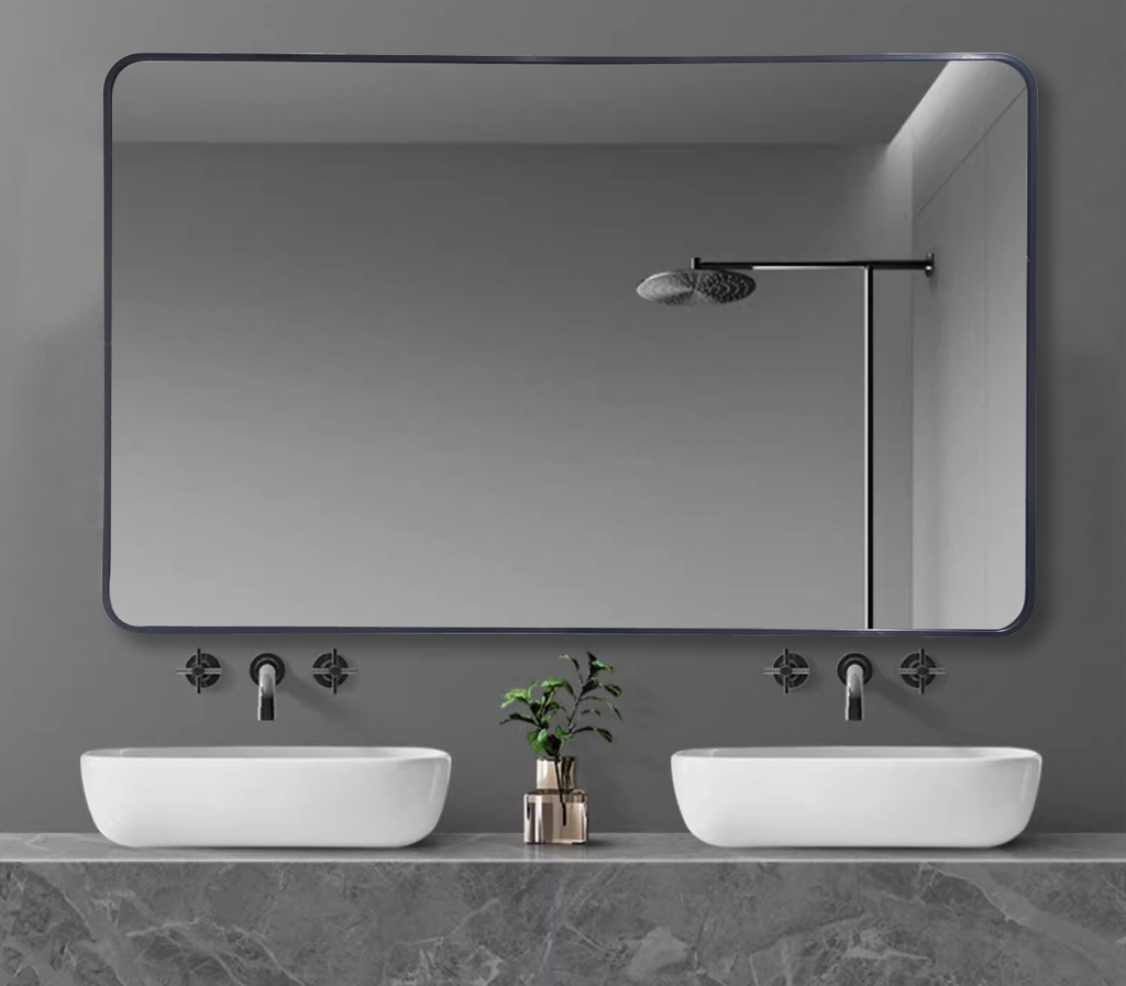 750*1200*30mm Matt Black Aluminum Framed Rectangular Mirror