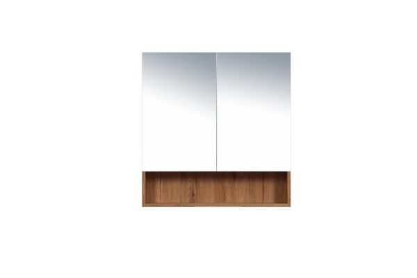 750*150*780mm Canyon Oak Wall Hung Woodgrain Mirror Cabinet Two Doors