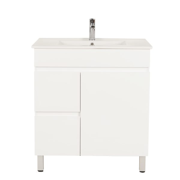 [50506] 750*350*710mm Freestangding Gloss White Slim PVC Vanity Cabinet Only Left Drawer