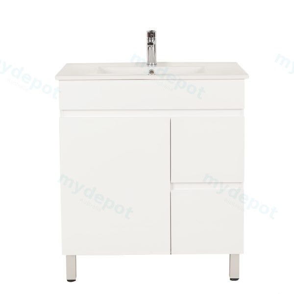 [50507] 750*350*710mm Freestangding Gloss White Slim PVC Vanity Cabinet Only Right Drawer