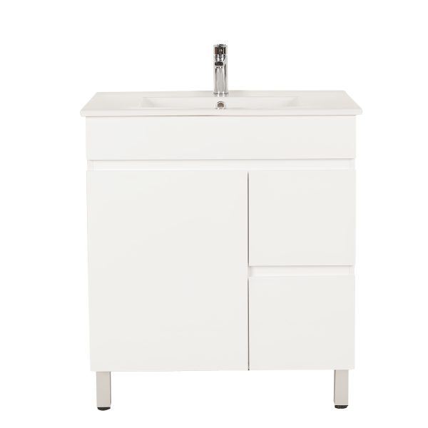 750*350*710mm Freestangding Gloss White Slim PVC Vanity Cabinet Only Right Drawer