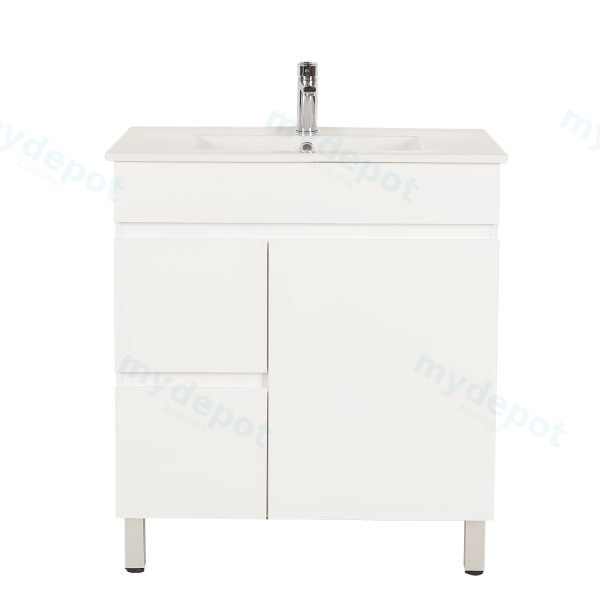 [50531] 750*350*710mm Freestangding Gloss White Slim PVC Vanity Left Drawer With Top 75S