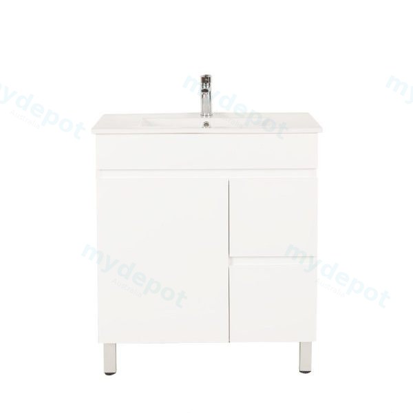 [50521] 750*450*710mm Freestangding Gloss White PVC Vanity Right Drawer With Ceramic Top