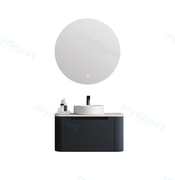 [50423] 750*460*400mm Matt Black Round Edge Grooved Wall Hung Vanity Cabinet Only Soft Closed Single Drawer