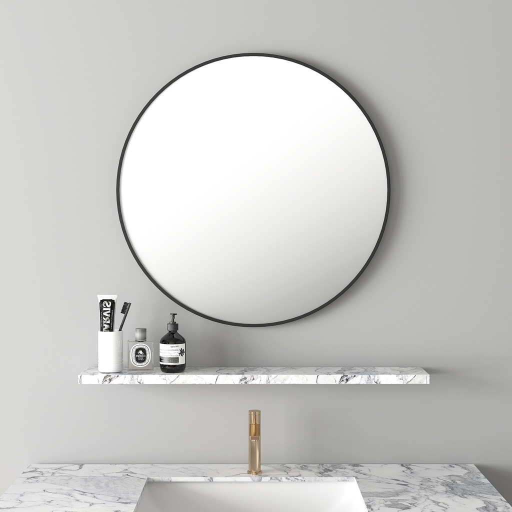 [50234] 750*750*30mm Matt Black Aluminum Framed Round Mirror