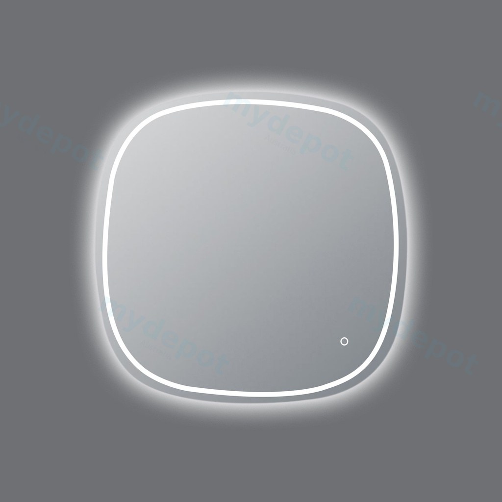 750*750mm Rounded Edge Acrylic Back & Front LED Mirror 3 Color Lighting Touch Sensor Switch Wall Mounted White Frame
