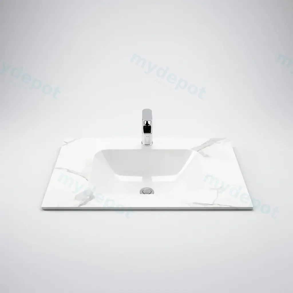 [90200/UMST7546-WM] 750Lx460Dx180Hmm White Marble Look Sintered Stone Top With Undermount Basin