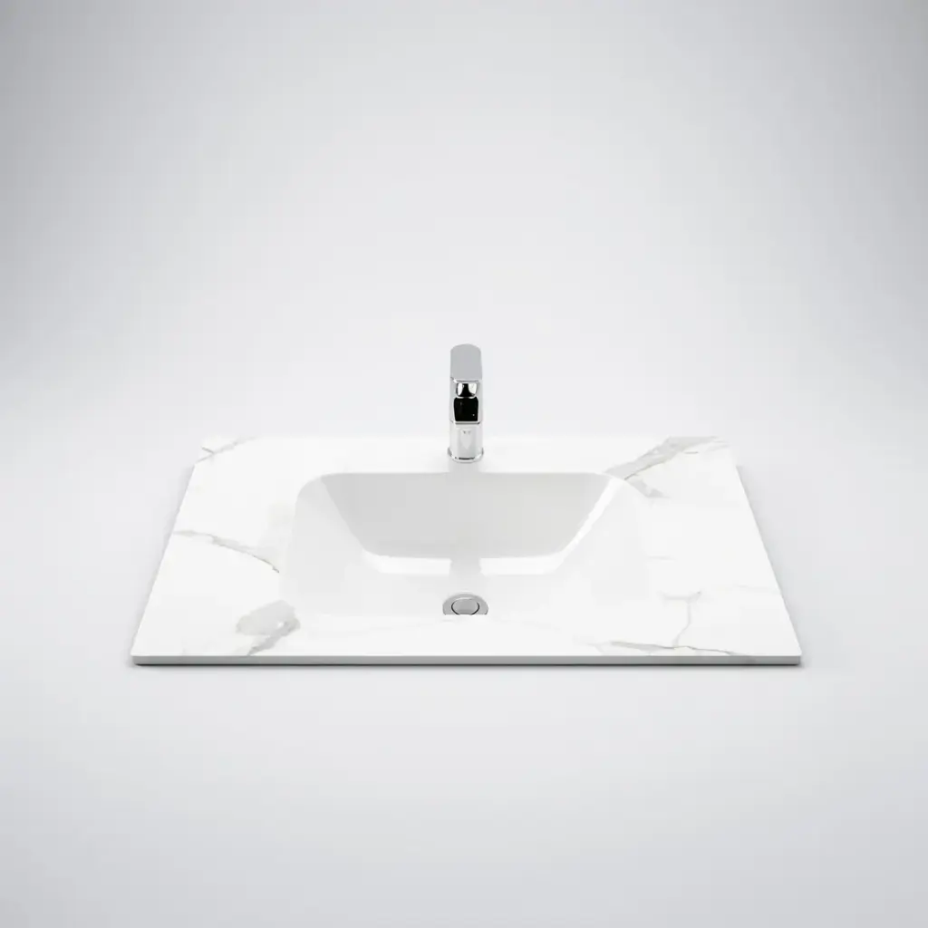 750Lx460Dx180Hmm White Marble Look Sintered Stone Top With Undermount Basin