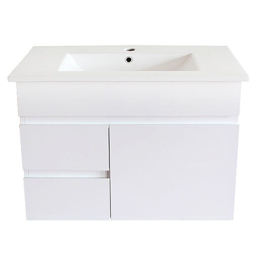 [91074/M73WL] 750Lx500Hx350Dmm Gloss White 2PAC MDF 2L/DW 1R/DR Wall Hung Vanity