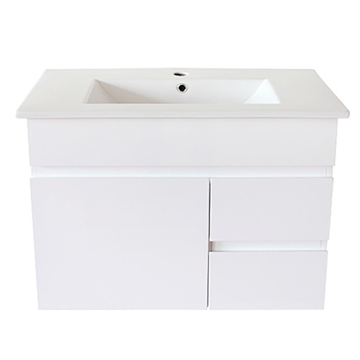 750Lx500Hx350Dmm Gloss White 2PAC MDF 2R/DW 1L/DR Wall Hung Vanity