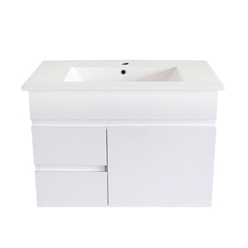 750Lx500Hx350Dmm Gloss White 2PAC PVC 2L/DW 1R/DR Wall Hung Vanity