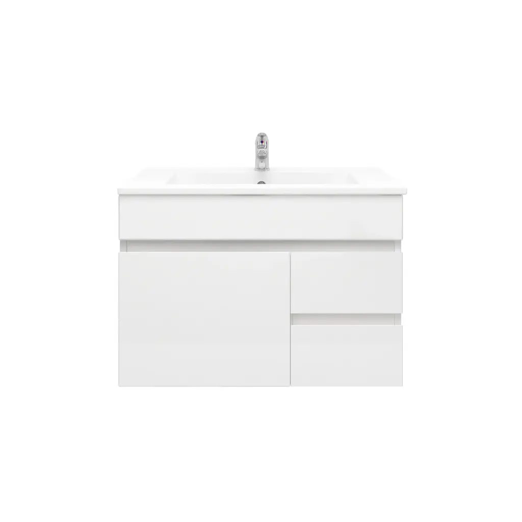 750Lx500Hx350Dmm Gloss White 2PAC PVC 2R/DW 1L/DR Wall Hung Vanity
