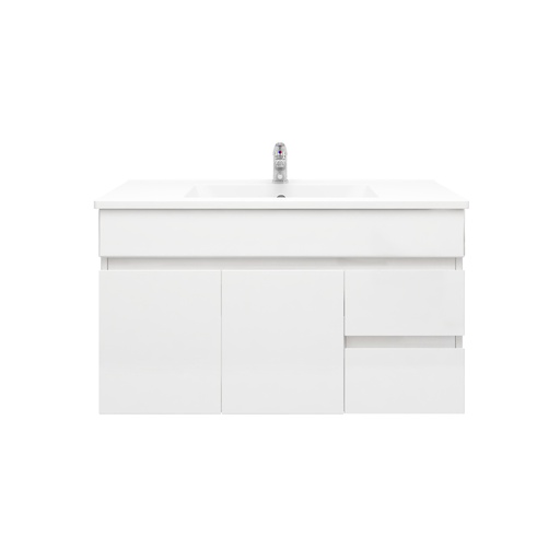 750Lx500Hx350Dmm Gloss White 2PAC PVC 2R/DW 2L/DR Wall Hung Vanity