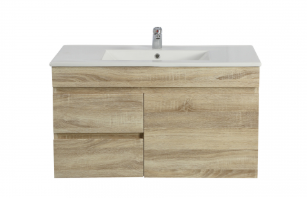 750Lx500Hx350Dmm White Oak MDF Board with PVC Vacuum Filmed 2L/DW 1R/DR Wall Hung Vanity