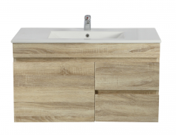 [93153/B73RW-WO] 750Lx500Hx350Dmm White Oak MDF Board with PVC Vacuum Filmed 2R/DW 1L/DR Wall Hung Vanity